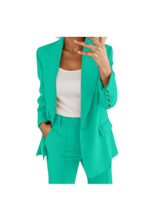 Women's Stretch Business Casual Pants Set - Trousers Suit for Dating Travel School, Solid Color