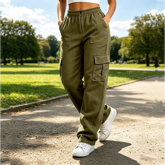 Women's Stretch Cargo Pants Baeitkot Women's Solid Color Stretch Cargo Pants With Elastic Waistband Button Zip Fly And Multi Pockets Outdoor Casual Hiking Trousers Army Green XL