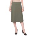 thumbnail image 1 of Women's Stretch Cotton Knit Faux Button Front Below the Knee A-Line Skirt, 1 of 10