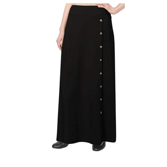 Women's Stretch Cotton Knit Faux Button Front Maxi A-Line Skirt