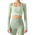thumbnail image 1 of Women's Stretch Cutout Yoga Sports Jacket Long Sleeve Crop Top T Shirts with Thumb Holes, 1 of 8