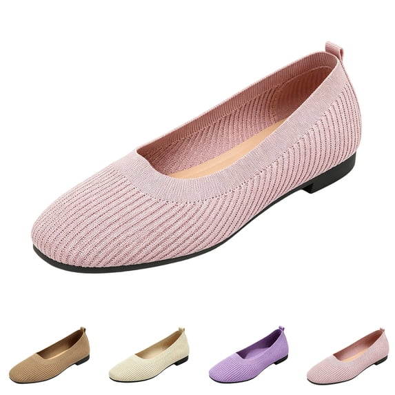 Women's Stretch Fly Woven Square Toe Slip On Flats Soft Cushioned Insole Thin Anti Skid Sole Breathable Knit Daily Office Walking Footwear For Women