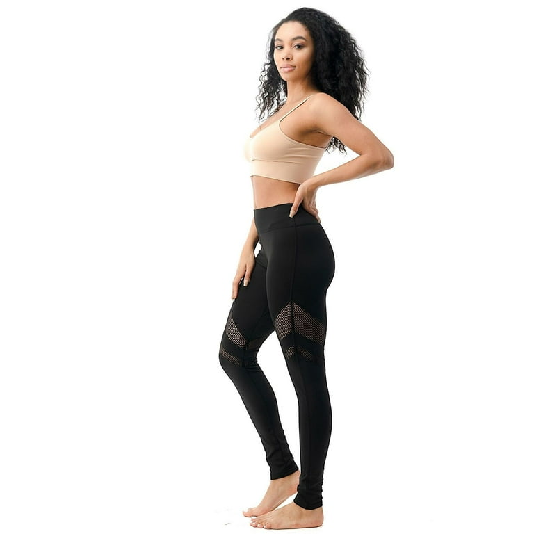 Women's Stretch High Waist Mesh Panel Skinny Leggings Sports Workout  Activewear Pants Black Female Size Medium