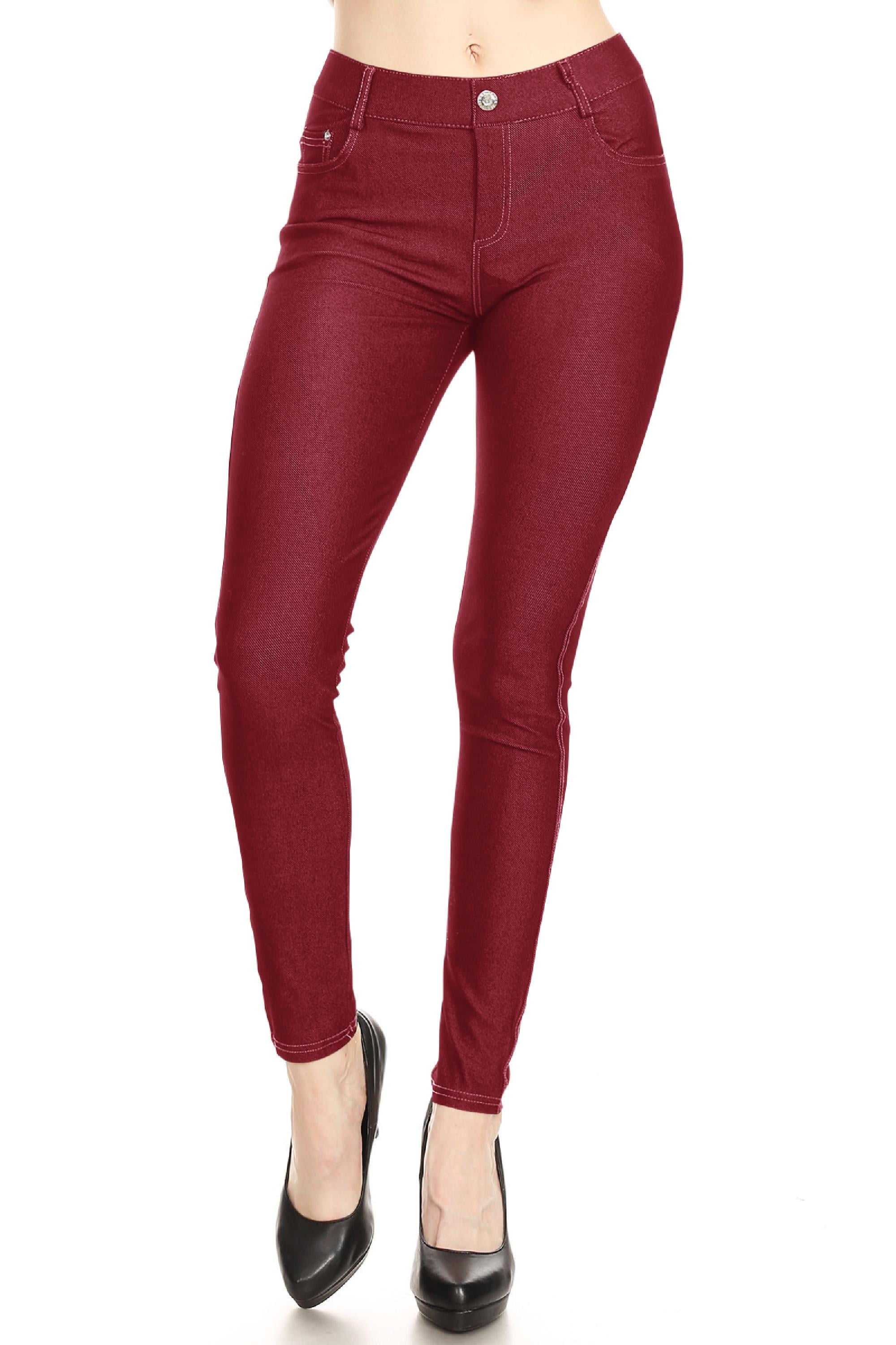 Womens Fashion Fitted Jeggings - RED- Medium-Large 