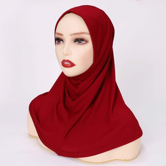 Women's Stretch Jersey Hijab Scarf - Soft Breathable Modest Headwrap for Muslim Women, Full Coverage Inner Cap Friendly Shawl for Daily Wear, Prayer & Layering - Red