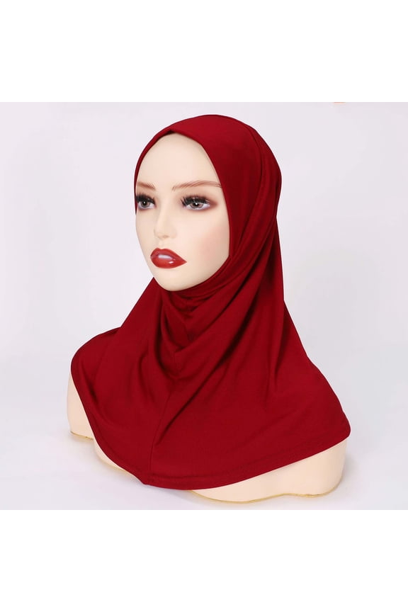 Women's Stretch Jersey Hijab Scarf - Soft Breathable Modest Headwrap for Muslim Women, Full Coverage Inner Cap Friendly Shawl for Daily Wear, Prayer & Layering - Red