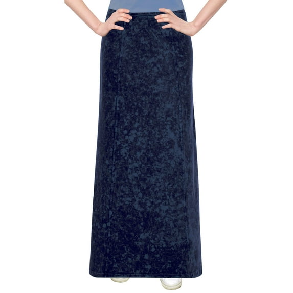 Women's Stretch Knit Acid Wash Panel Maxi A-Line Skirt