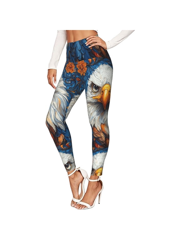 Women's Stretch Leggings, 4-Way Stretch Soft Yoga Pants, Bald Eagle Print
