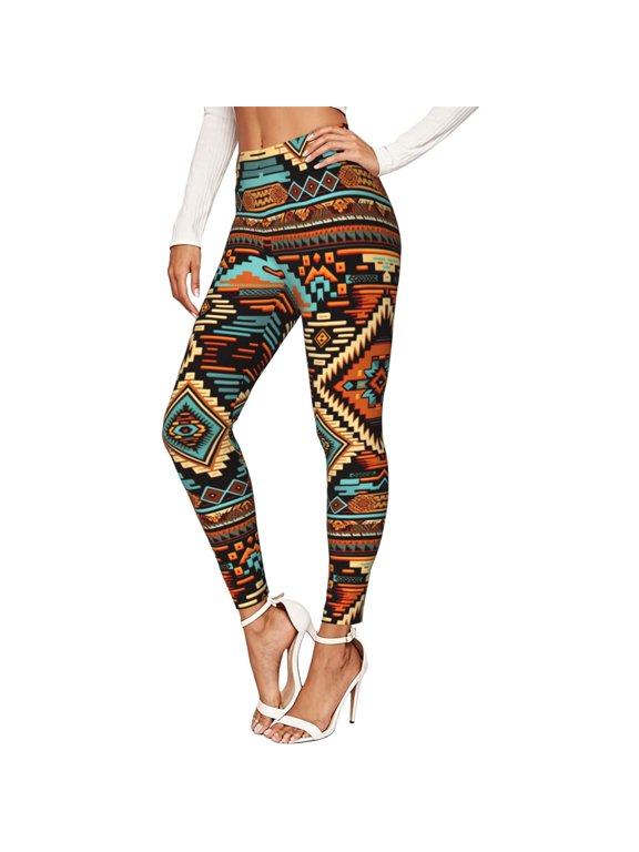 Women's Stretch Leggings, Workout Pants for Yoga, Running, Aztec Baja Western Native Southwest Print