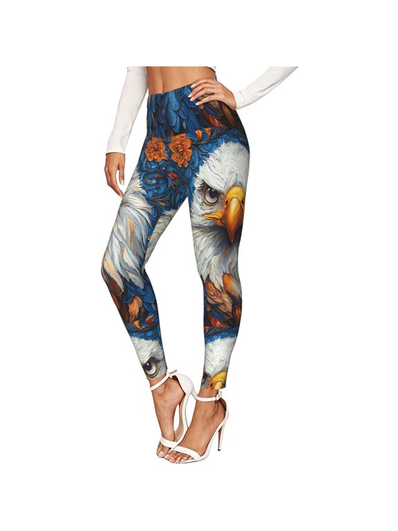 Women's Stretch Leggings, Workout Pants for Yoga, Running, Bald Eagle Print