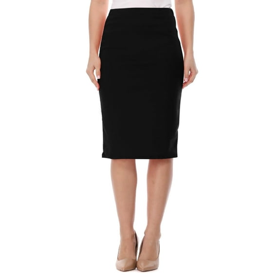 Women's Stretch Midi Pencil Skirt with Elastic Waist - Perfect for Office Wear, Sizes S-XL