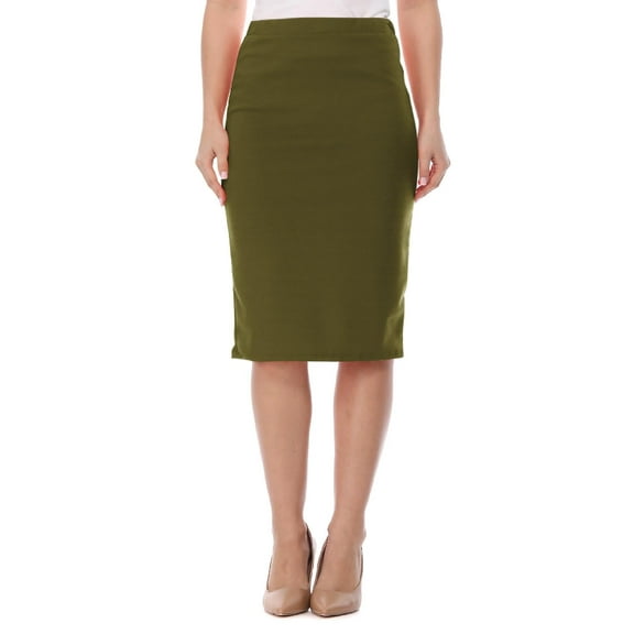 Women's Stretch Midi Pencil Skirt with Elastic Waist - Perfect for Office Wear, Sizes S-XL