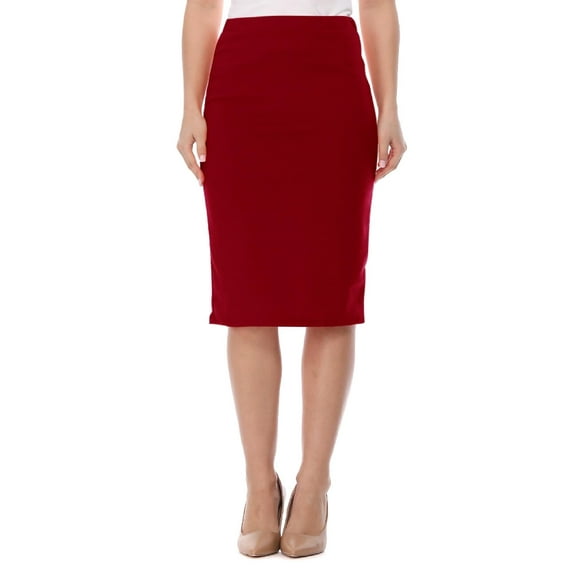 Women's Stretch Midi Pencil Skirt with Elastic Waist - Perfect for Office Wear, Sizes S-XL