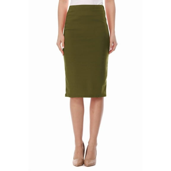 Women's Stretch Midi Pencil Skirt with Elastic Waist - Perfect for Office Wear, Sizes S-XL