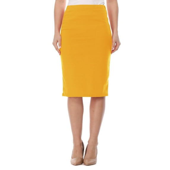 Women's Stretch Midi Pencil Skirt with Elastic Waist - Perfect for Office Wear, Sizes S-XL