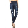 thumbnail image 1 of Women's Stretch Pull On Jeans Ripped Distressed Skinny Denim Jeggings Size Large / Dark Blue Wash, 1 of 5