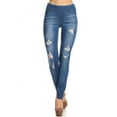 thumbnail image 1 of Women's Stretch Pull On Jeans Ripped Distressed Skinny Denim Jeggings Size X-Large / Medium Blue Wash, 1 of 5