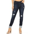 thumbnail image 1 of Women's Stretch Pull On Skinny Jeans Ripped Rolled Striped Cuff Denim Jeggings Size Small / Dark Wash, 1 of 4