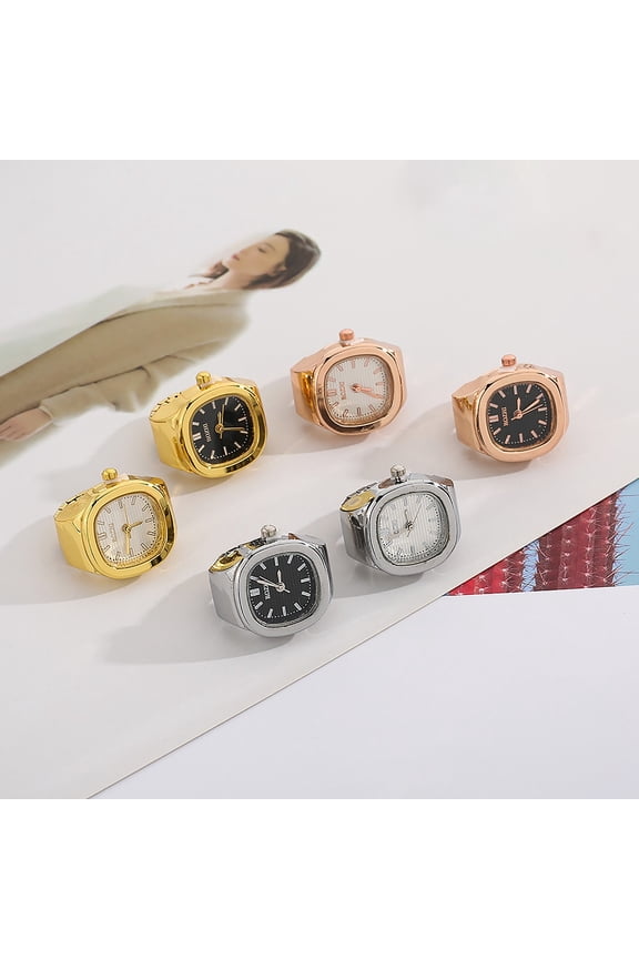 Women's Stretch Ring Watch: Analog Quartz Square Full Imitation Diamond Case Three-Eye Decorative Dial Ring Watch - Casual Business (Silver)