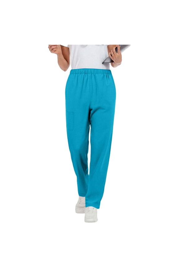 Women's Stretch Scrubs Pants Mid Rise Pull on Workwear Cargo Pocket Full Elastic Waist Comfy Nursing Worker Pants New Womens Casual Pants Style B-2 Sky Blue XL
