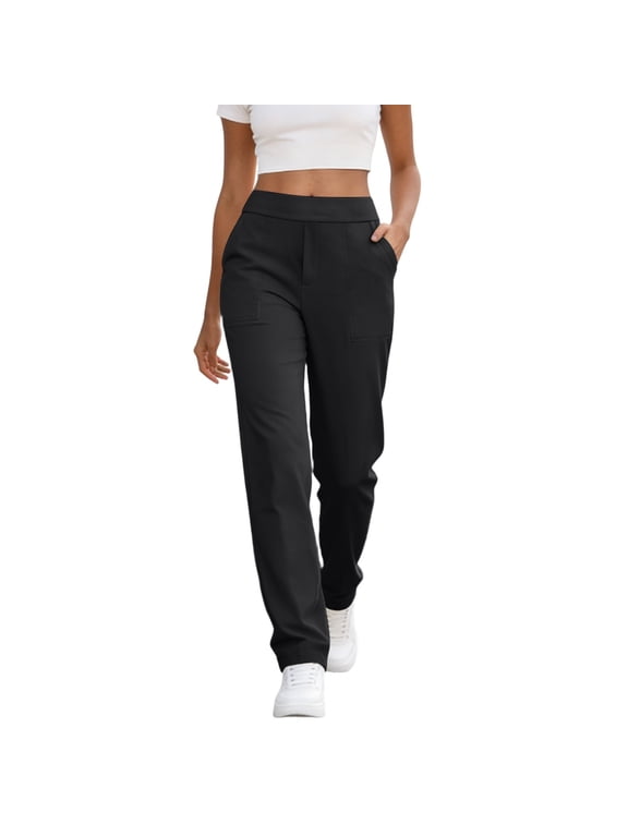 Women's Stretch Straight Leg Active Pants, Wide Elastic Waistband, Relaxed Fit