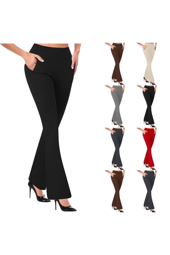 Women's Stretch Straight Leg Dress Pants with Pockets Professional Tailored Fit for Work in Multiple Lengths