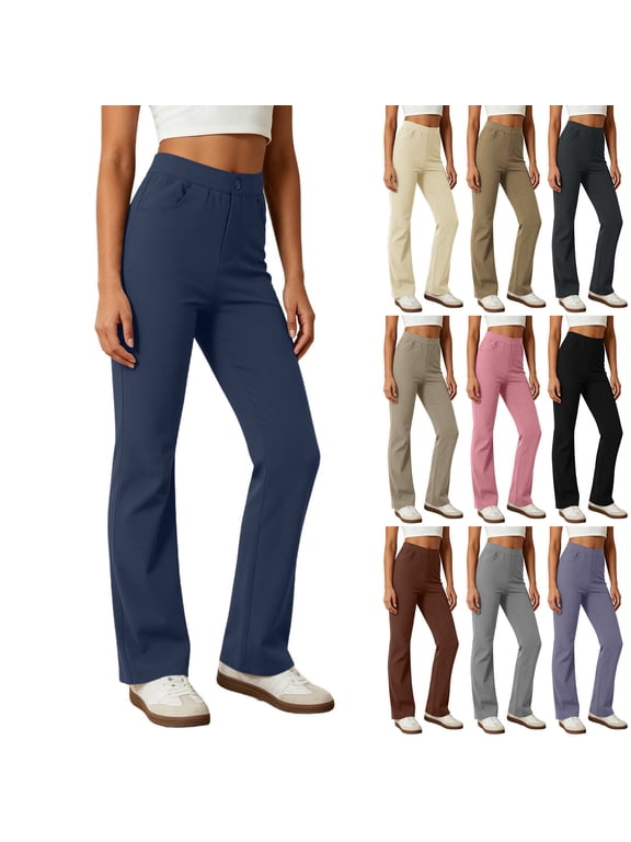 Women's Stretch Straight Leg Dress Work Pants Business Casual Trousers Breathable Yoga Pants