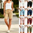 thumbnail image 1 of Women's Stretch Twill Bermuda Shorts with Pockets, Elastic Waist Casual Hiking Walking Athletic Shorts, 100% Polyester | VerBelle,Navy S, 1 of 9