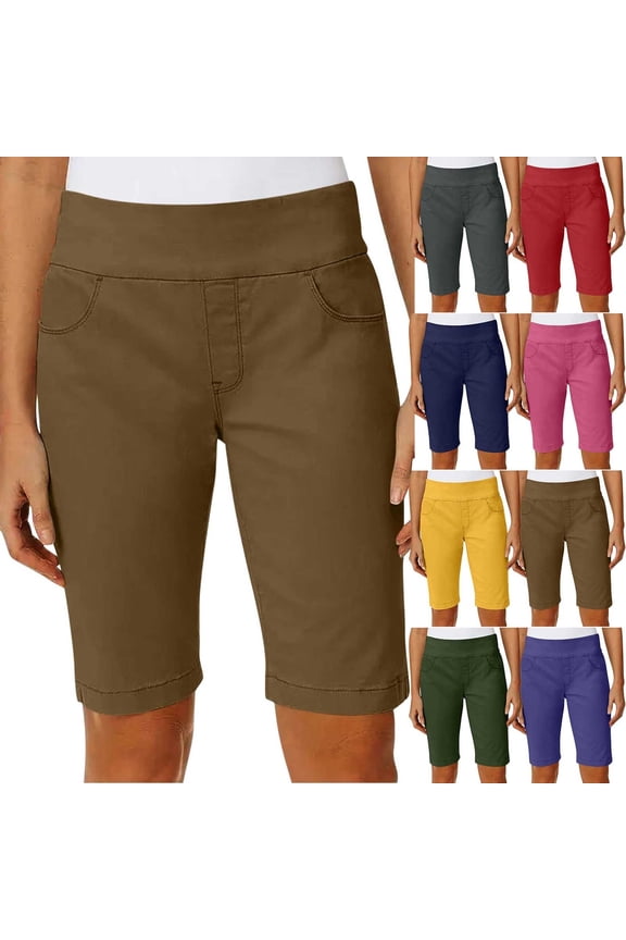 Women's Stretch Twill Regular Shorts, Thin Waist Pull Flattering Technical Cut, Functional Side Pockets Sturdy Outdoor Matrix Finish, Summer Outdoor Hiking Camping Trekking Gear, Bermuda | Velmuse