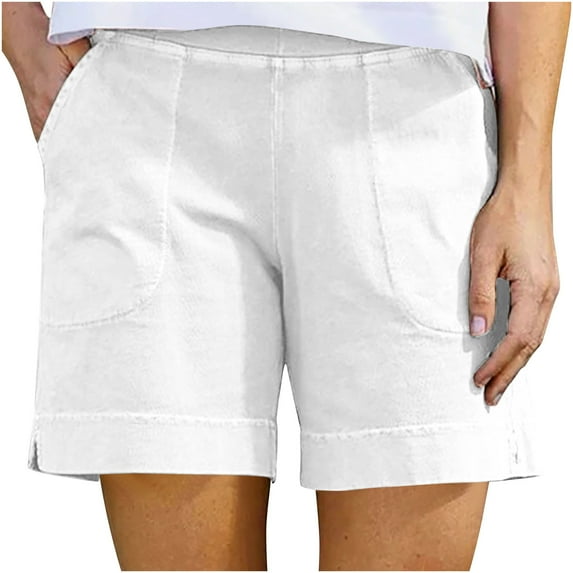 Women's Stretch Twill Shorts with Pockets Elastic Waistband Straight Fit Casual Summer Bermuda Short Pants S-3XL (M, White)