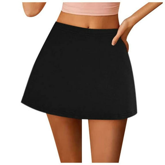 Women's Stretch Waist A Line Mini Skirt Solid Color High Waisted Sexy Slit Skirt Casual Comfortable Flowy Summer Outfit