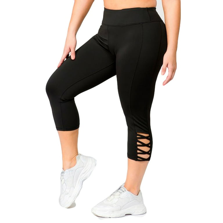 Women s Stretchy Active Lattice Capri Cutout Workout Leggings