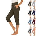 thumbnail image 1 of Women's Stretchy Capri Pants High Waisted Button Straight Leg Cropped Pants Workout Athletic Casual Pants Army Green L, 1 of 8