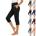 thumbnail image 1 of Women's Stretchy Capri Pants High Waisted Button Straight Leg Cropped Pants Workout Athletic Casual Pants Black S, 1 of 8