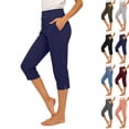 thumbnail image 1 of Women's Stretchy Capri Pants High Waisted Button Straight Leg Cropped Pants Workout Athletic Casual Pants Navy L, 1 of 8