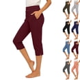 thumbnail image 1 of Women's Stretchy Capri Pants High Waisted Button Straight Leg Cropped Pants Workout Athletic Casual Pants Wine XXL, 1 of 8
