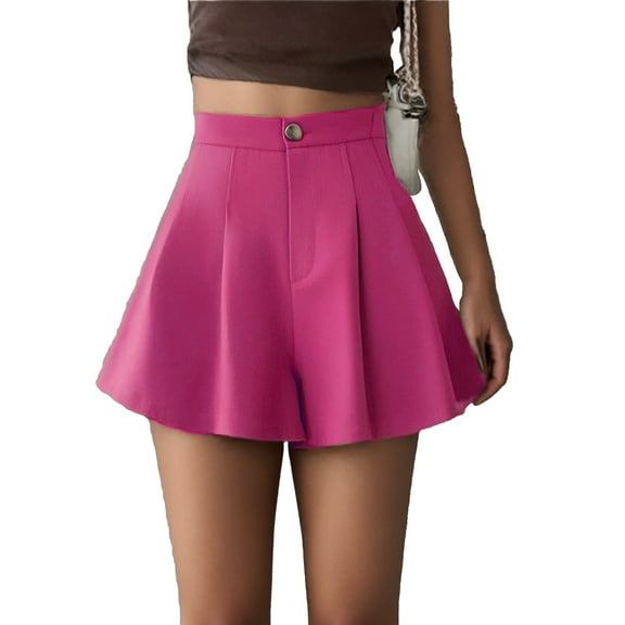 Women's Stretchy Casual Summer Shorts Elastic Wide Leg Flowy Pleated Dressy Loose High Waisted Short S-XL