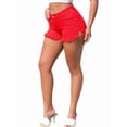 thumbnail image 1 of Women's Stretchy Cotton Denim Shorts, Mid Rise with Ripped Details and Frayed Hem Red S, 1 of 7
