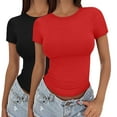 thumbnail image 1 of Women's Stretchy Crop Top Summer Essential Round Neck Short Sleeve Pullover Soft Fabric Trendy Streetwear Style, 1 of 7