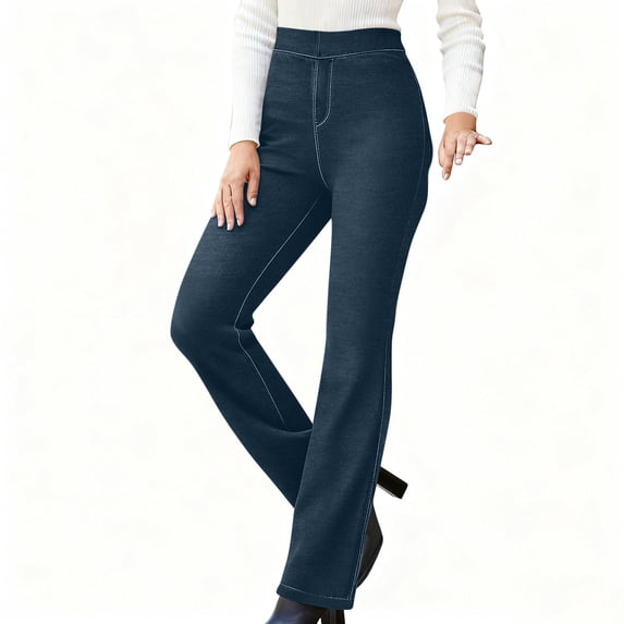 Women's Stretchy Denim Cropped Flare Leggings High Waisted Pull on Casual Yoga Pants Comfortable Solid Color Daily Wear Trousers