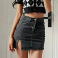 thumbnail image 1 of Women's Stretchy Denim Skirt High Waist Mini A-Line Side Slit Casual Summer Skirt with Pockets Trendy Comfortable Outfit, 1 of 4