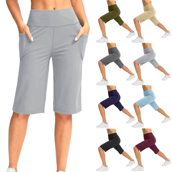Women's Stretchy Elastic Waist Shorts Pants, Mid Rise Tummy Smoothing with Side Pockets, Casual Lounge & Yoga Wear, Perfect for Summer, Versatile | CSEONE,Navy 4XL