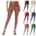 thumbnail image 1 of Women's Stretchy Faux Leather Leggings High Waisted Pleather Pants Sexy PU Butt Lifting Leather Tights Brown L, 1 of 5