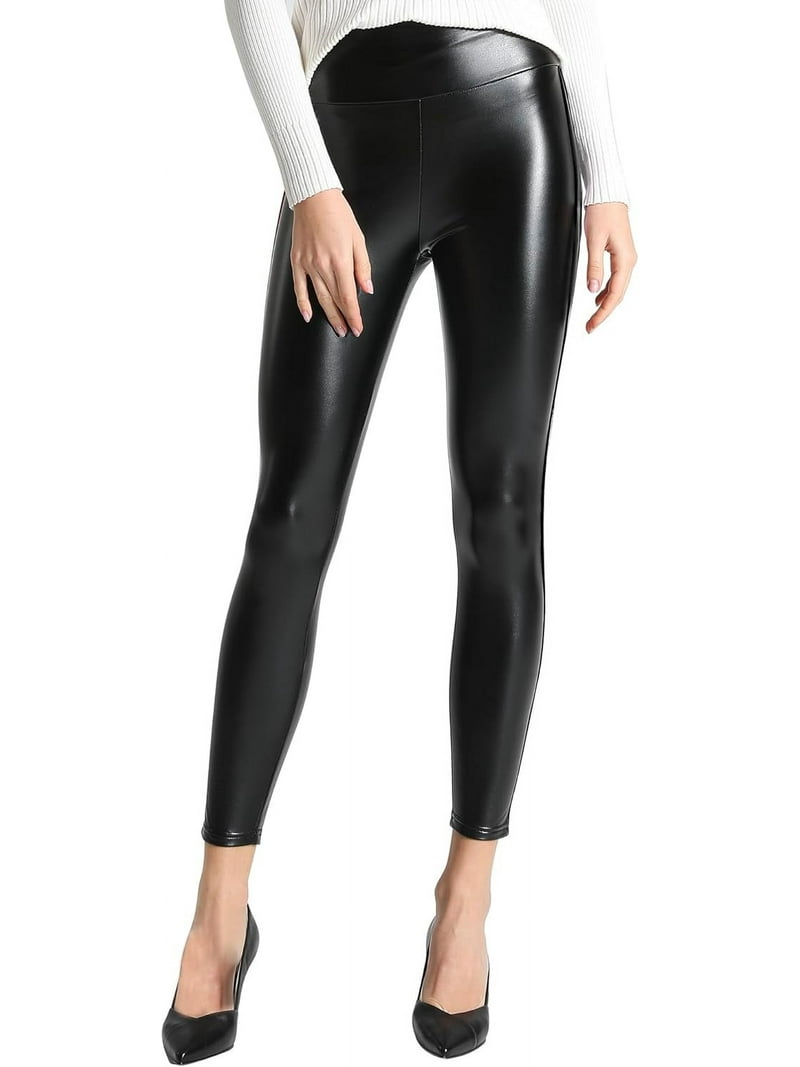 Women's Stretchy Faux Leather Leggings Pants, Sexy High Waisted