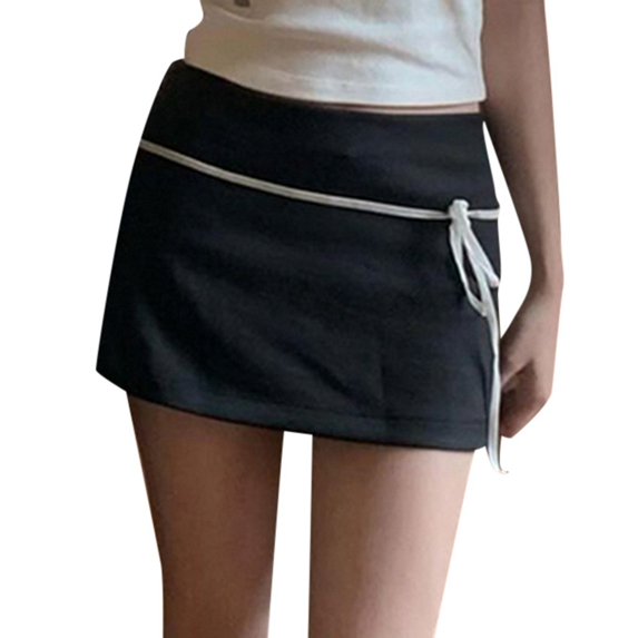 Women's Stretchy Flared Mini Skirt Basic Strap Splicing Skirt With Versatile Short Skirt Flared Casual Mini Skater Skirt