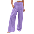 thumbnail image 1 of Women's Stretchy High Waist Wide Leg Pants Summer High Waisted Cotton Linen Palazzo Pants Wide Leg Long Comfy Loose Lounge Pant Trousers, 1 of 5