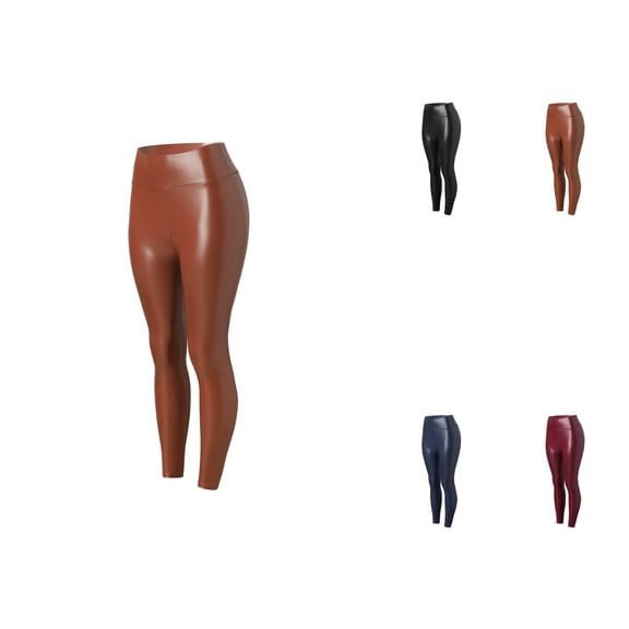 Women's Stretchy High Waisted Leather Leggings, Plus Size Sexy Red Pleather Pants