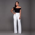 thumbnail image 1 of Women's Stretchy High Waisted Wide Leg Button-Down Pants Sailor Bell Flare Trousers, 1 of 4