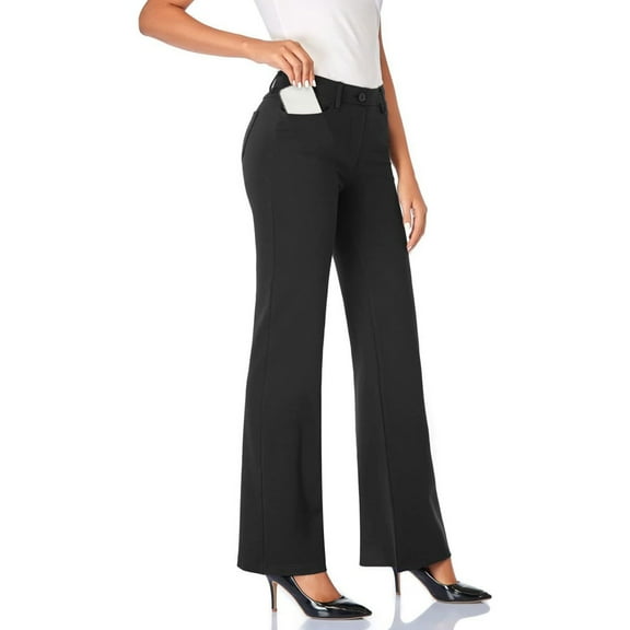 Women's Stretchy Office Dress Pants with Pockets, Professional Work Trousers with 4-Way Stretch, Comfortable Business Attire for Formal Workplace and Professional Settings Black XL