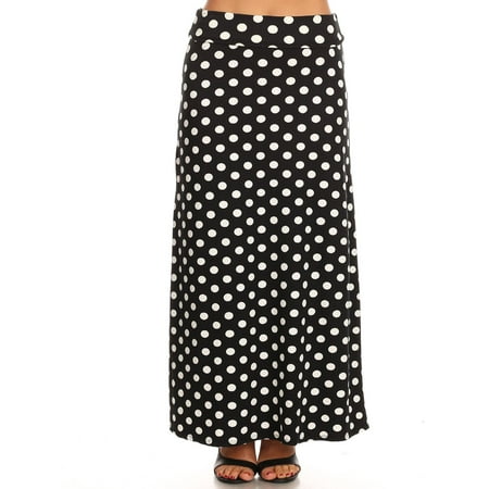 Women's Stretchy Polka Dot Maxi Skirt Casual Loose Fit Made in USA